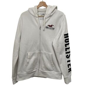 Hollister White LOGO Zip-Up Hoodie - Men’s Small